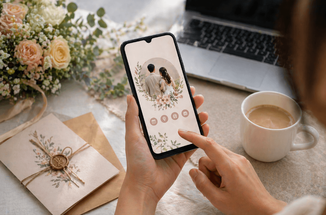 Seorang wanita memegang ponsel di samping sec