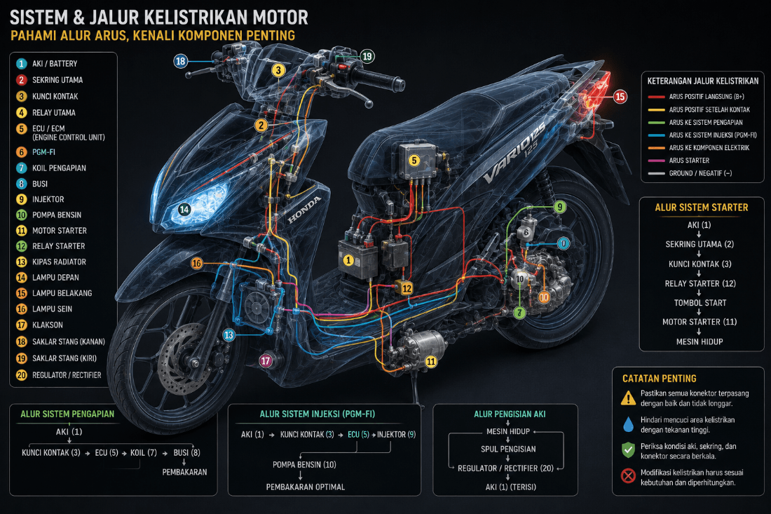 Diagram motor dengan bagian-bagiannya
