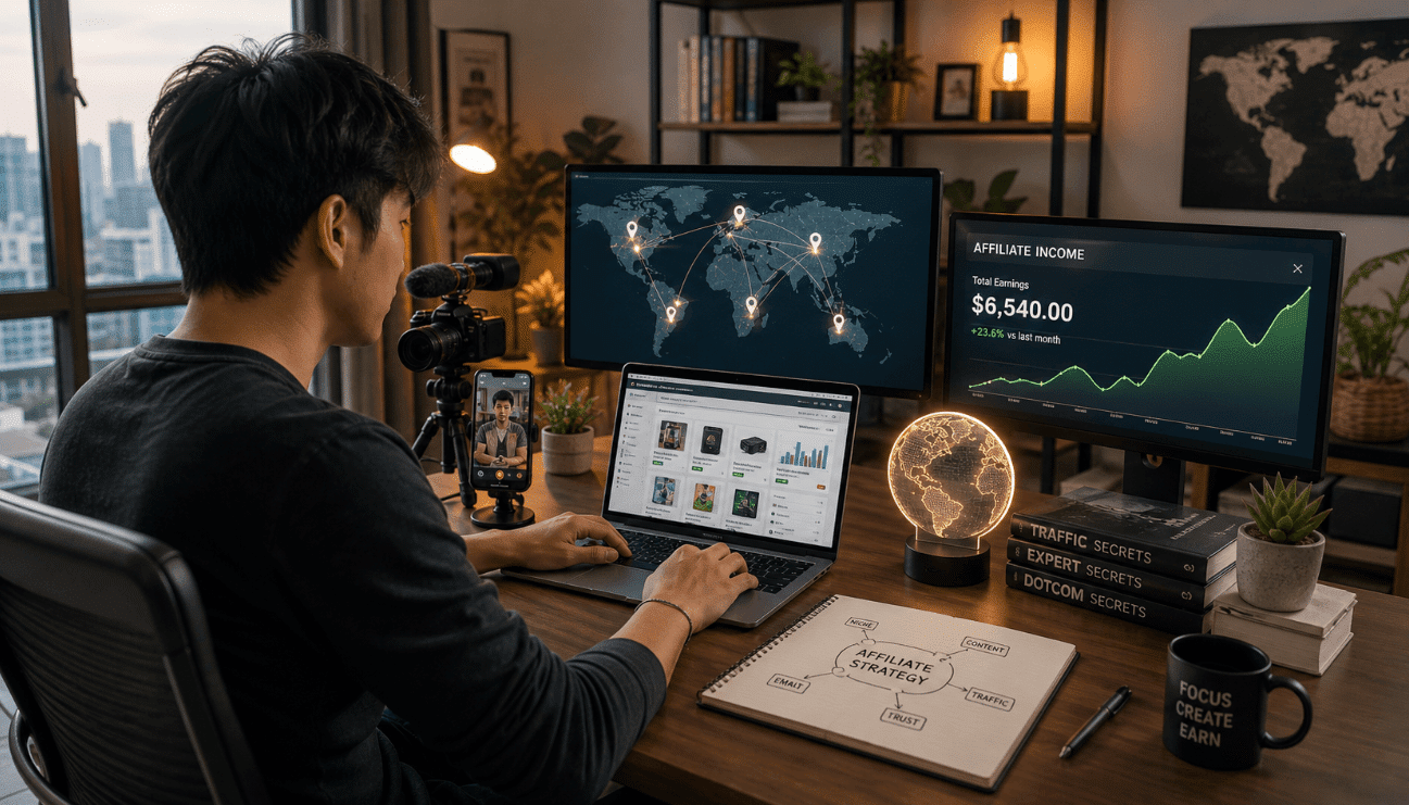 Pria menggunakan laptop untuk bisnis digital