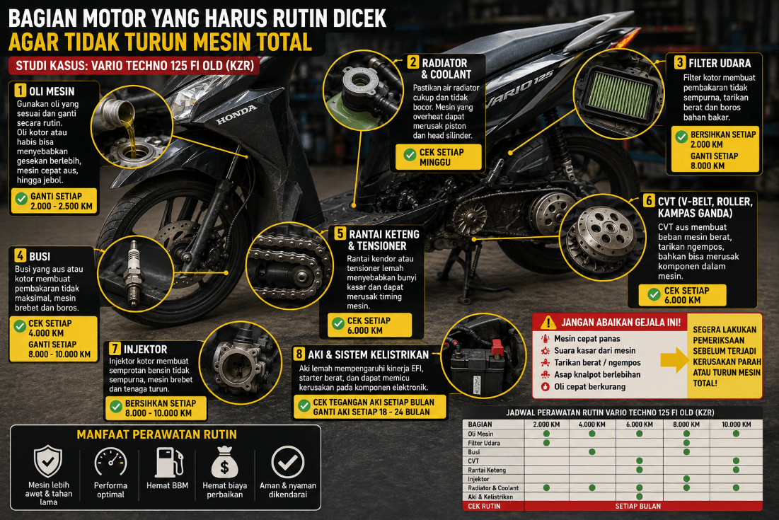 Sepeda motor dengan instruksi perawatan rutin